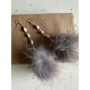 Unbranded Drop Earrings Grey White Fur Seed Bead Boho Women's Dangle Earring